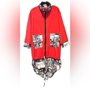 SOUCHI 6666 Long Maxi Light Orange Coat Large COTTON Abstract Print Pockets